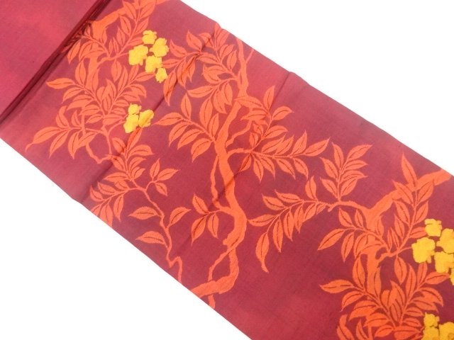 JAPANESE KIMONO / UNUSED WISTERIA PATTERN WOVEN TSUMUGI NAGOYA OBI